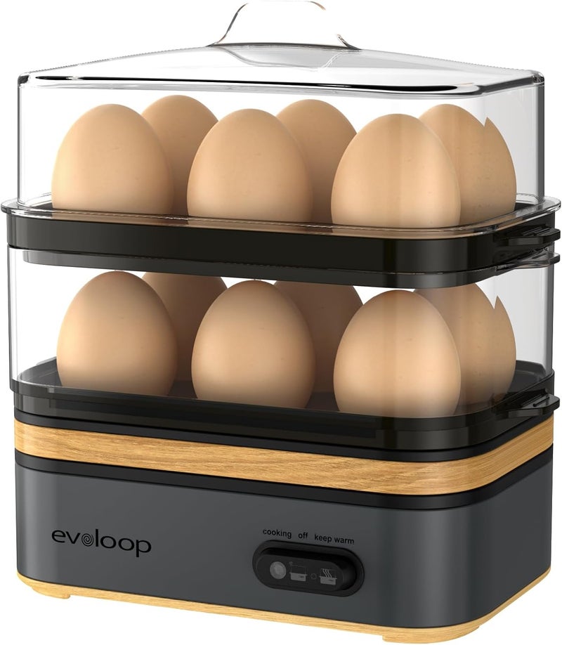 evoloop Rapid Egg Cooker Electric 12 Eggs Capacity, Soft, Medium, Hard Boiled, Poached, Omelet Maker Egg Poacher & Vegetable Steamer, BPA Free Tray(Grey) - Image 1